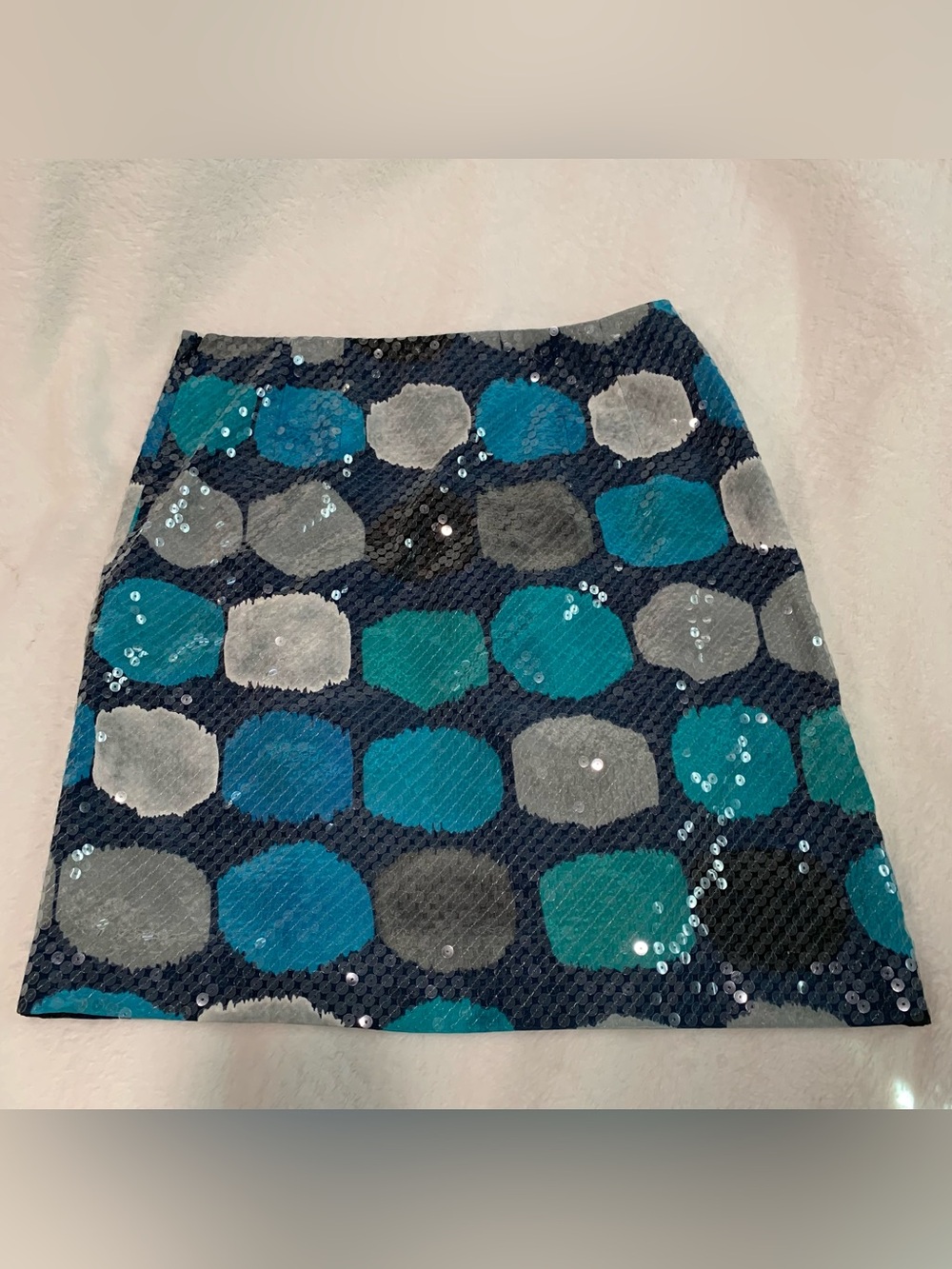 Ann Taylor Sequined Polka Dot Mini Skirt in Teal, Blue & Gray